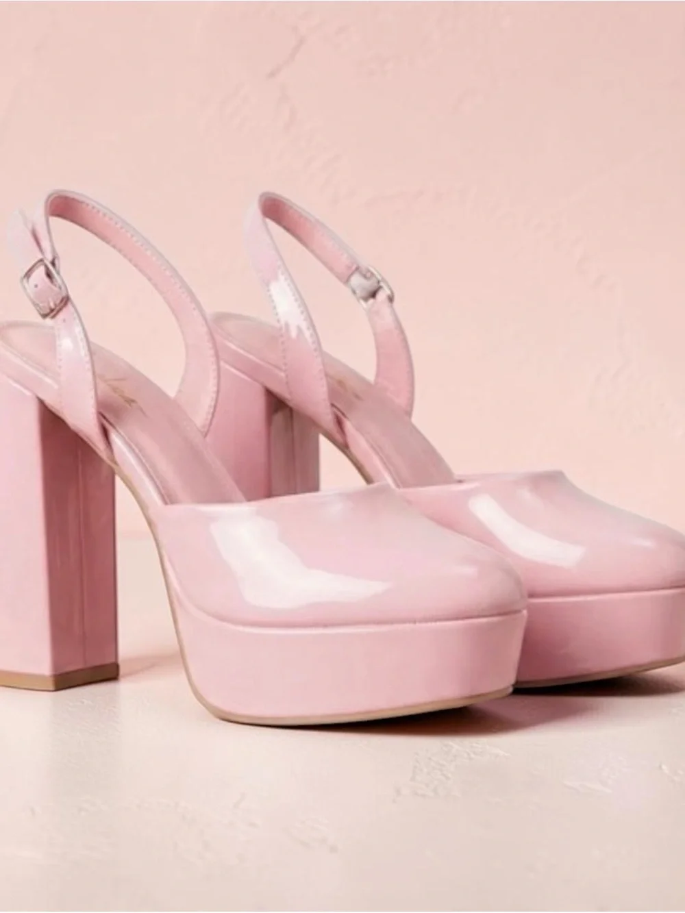 Lulu's Pink Patent Platform Slingback Heels